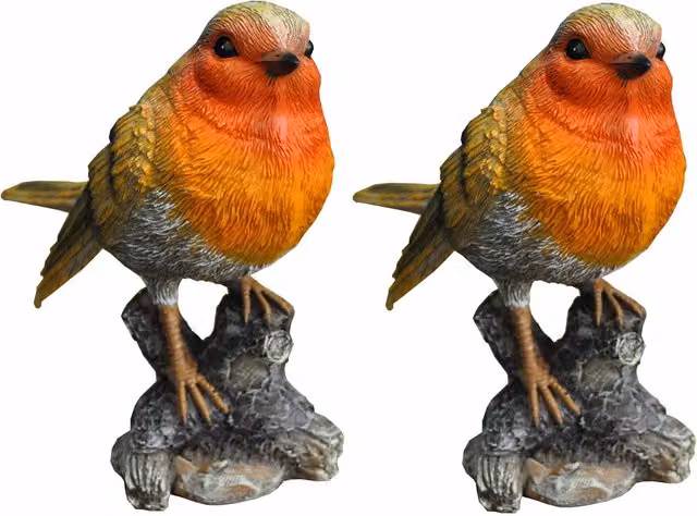 Selections Robin on a Tree Stump Garden Ornament, Orange Resin Tabletop Decoration