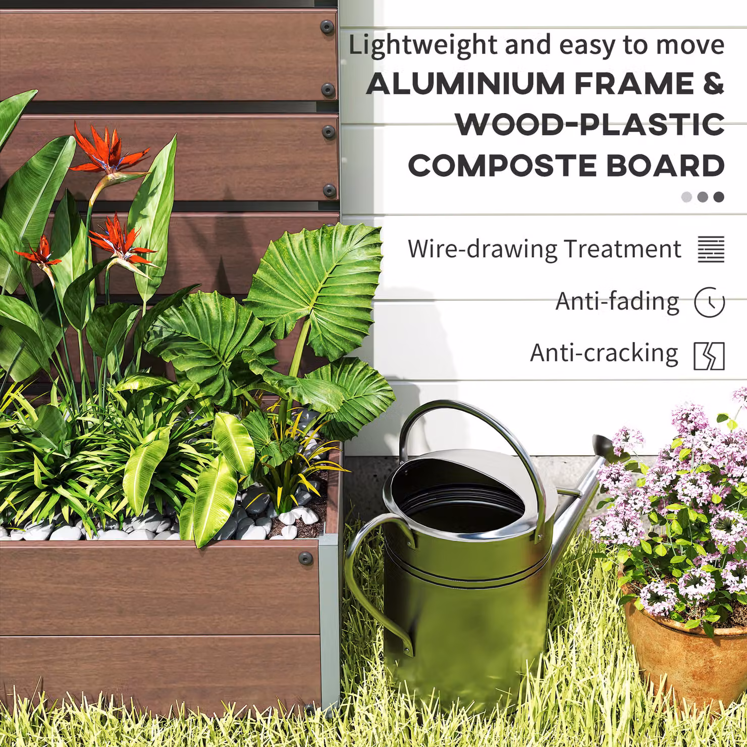 Outsunny Raised Planter with Trellis in Light Brown, Outdoor Garden Bed for Plants and Vines, H 180 cm x W 38 cm x D 90.5 cm – 5