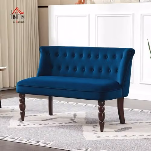HOMCOM Velvet 2 Seater Sofa in Blue with Solid Wood Frame, W/D/H: 120 x 78 x 67 cm – 2