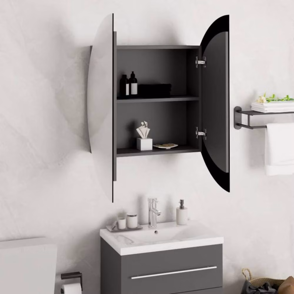 Berkfield Home Grey Wall Mounted Bathroom Cabinet with LED Round Mirror, W/D/H: 54 x 54 x 17.5 cm – 3