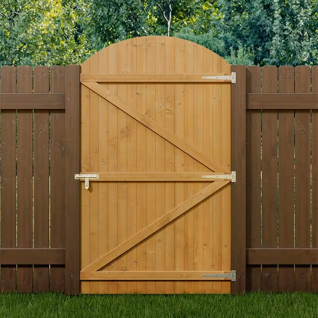 Livingandhome Arch Top Wooden Garden Gate, Brown, W: 105 cm, H: 180 cm