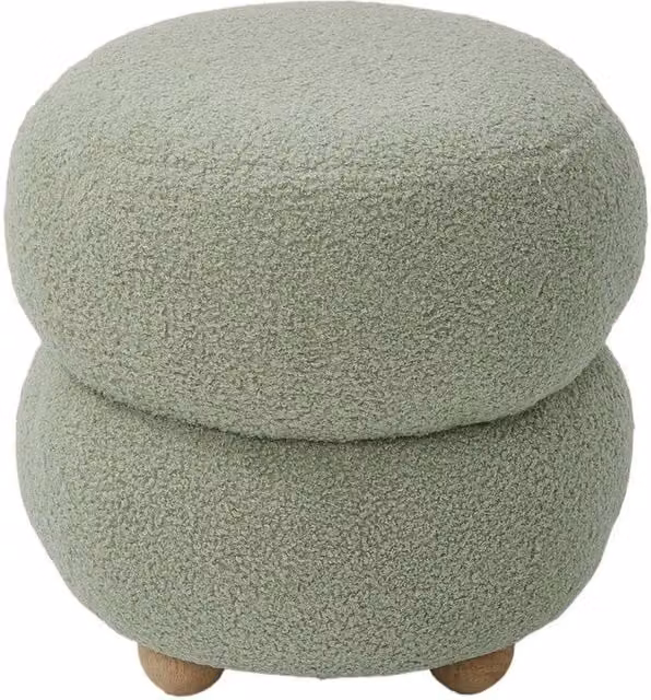 KORVIXA Round Green Bouclé Teddy Fleece Footstool and Dressing Table Stool, Diameter: 100 cm