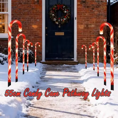 Shatchi Red Candy Cane Christmas LED Pathway Lights, 10 Piece Set, Height: 55 cm – 4