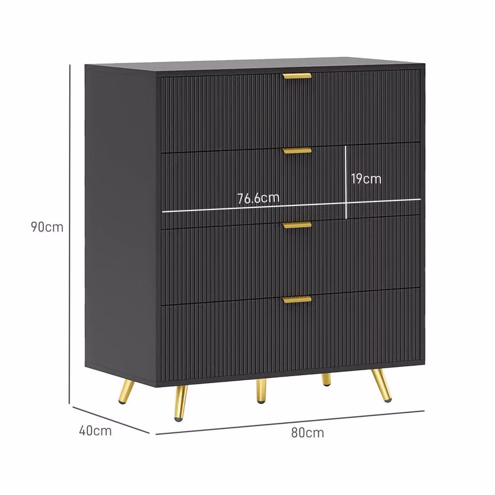 Wyld Haus Disu Black 4 Drawer Bedside Table with Ridged Fronts and Gold Handles W/D/H: 40.0 x 40.0 x 90.0 cm – 3