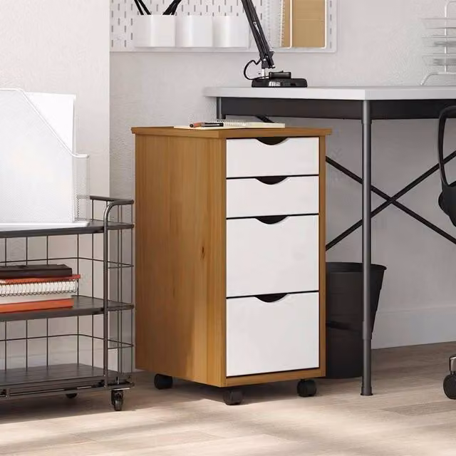 Berkfield Home Moss Rolling Cabinet with Drawers in Honey Brown Solid Pine Wood