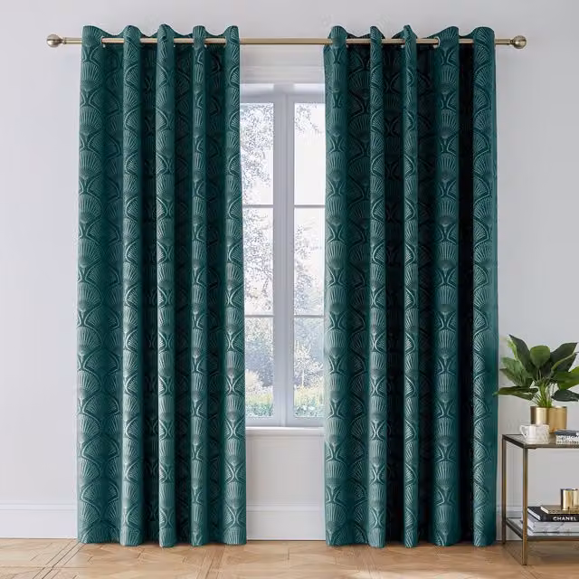 Catherine Lansfield Art Deco Pearl Ready Made Eyelet Curtains in Teal