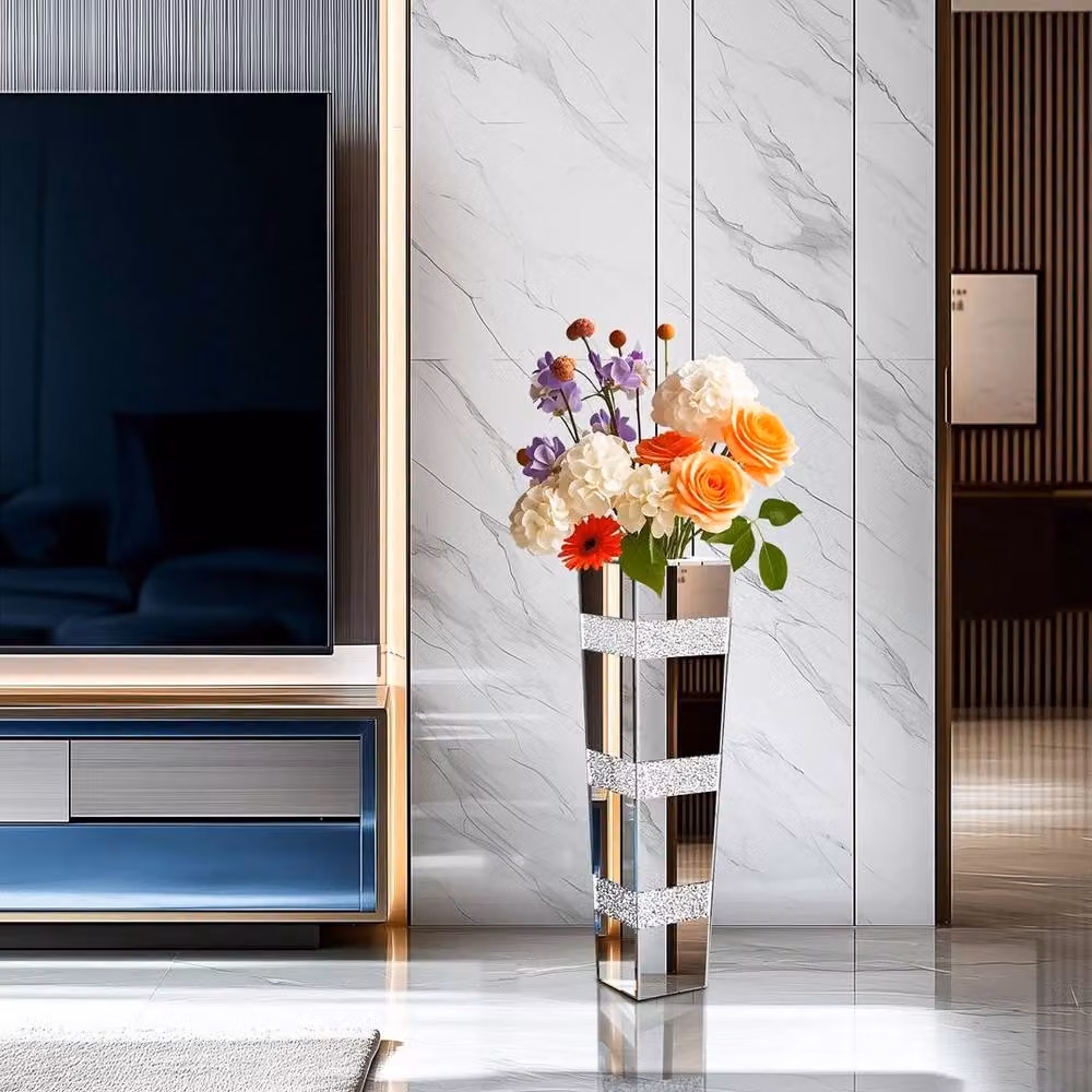 FLAVORA Modern Silver Glass Tall Standing Floor Flower Vase, Height: 100 cm, Width: 15 cm – 2