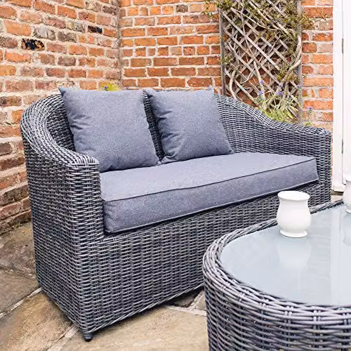 Rowlinson Bunbury Grey 2 Seater Outdoor Sofa Lounging Set with Upholstered Cushions and Powder Coated Aluminium Frame – 2