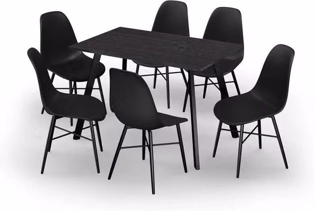 URBNLIVING Black Dining Set with 110 cm Rectangular Table and 6 Tulip Chairs