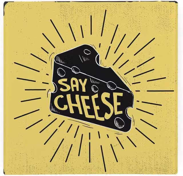 Purely Home Say Cheese Glass Hot Pot Stand, Non-Slip Square Trivet, Yellow and Black