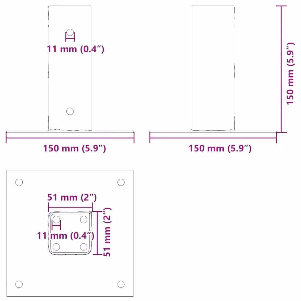 Berkfield Home Post Support Bases, 4 Pack, Anthracite, Powder-coated Galvanised Steel, 51 x 51 mm – 5
