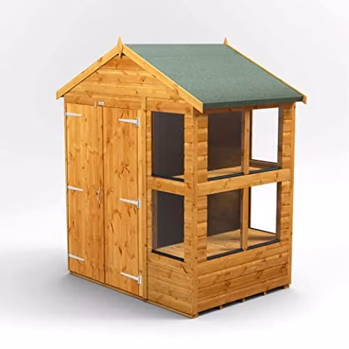 Powersheds Premium Apex Wooden Potting Shed in Brown with Double Doors and Toughened Glass Windows