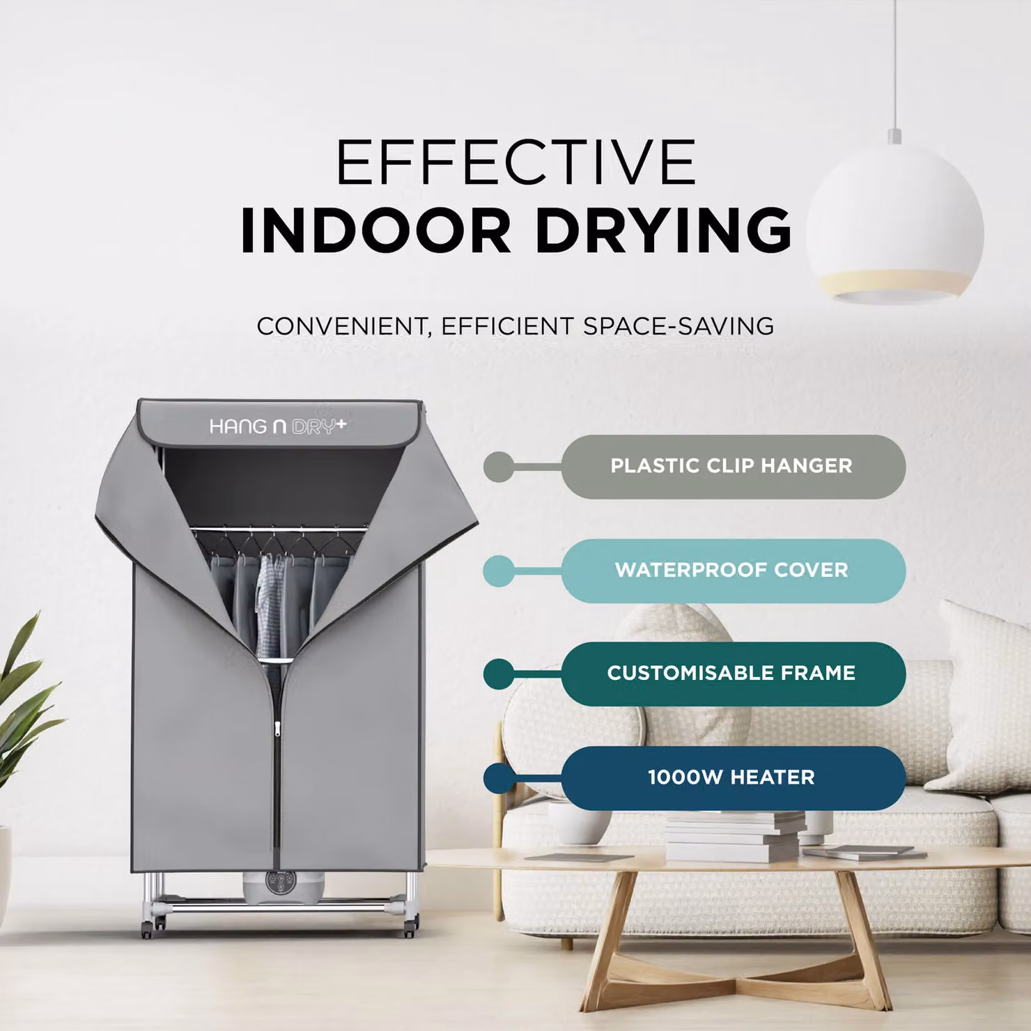 DMD Collective Hang'n'Dry+ Electric Clothes Airer Dryer with Customisable Frame, Remote Control and Pegs, Grey – 3
