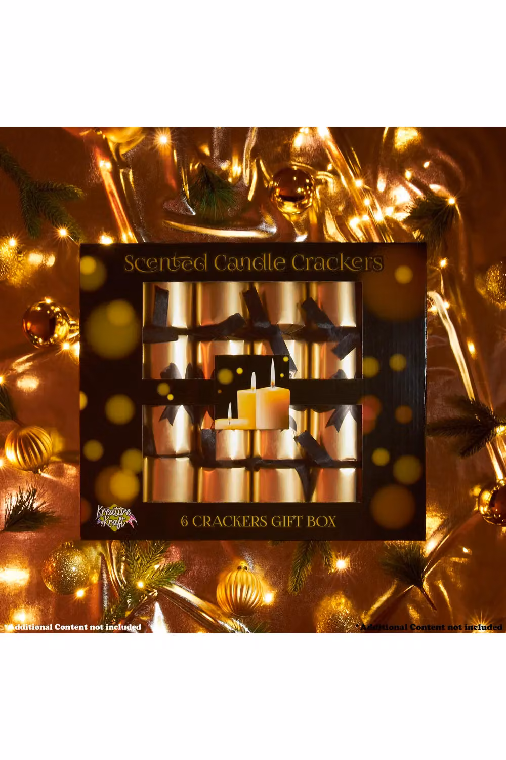 KreativeKraft Luxury Christmas Crackers, Pack of 6 Gold Glass and Multicolour Festive Party Crackers with Mini Scented Candles – 8