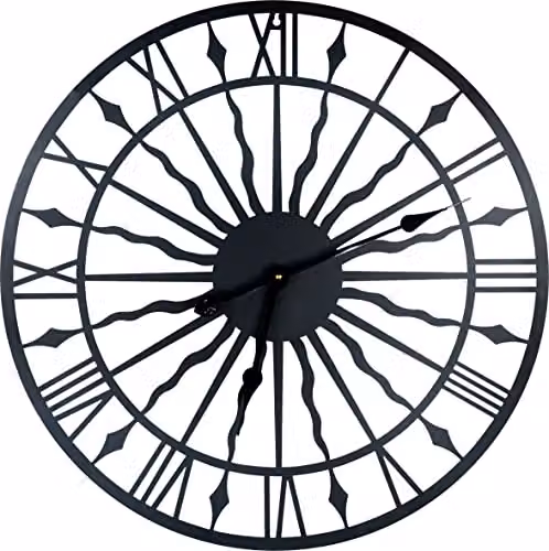 St Helens Home & Garden Black Silent Round Open Face Wall Clock, Battery Operated, Diameter: 60.96 cm