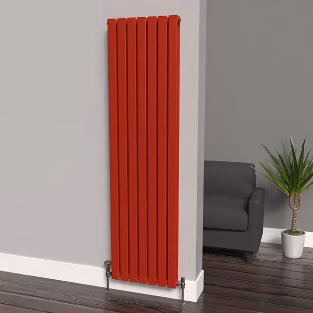 Lux Heat Flat Coloured Vertical Steel Radiator in Poppy Red, H 180 cm x W 49 cm