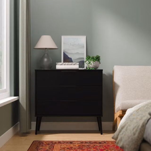 Ready Assembled 2 U Fuji 3 Drawer Chest in Matt Black