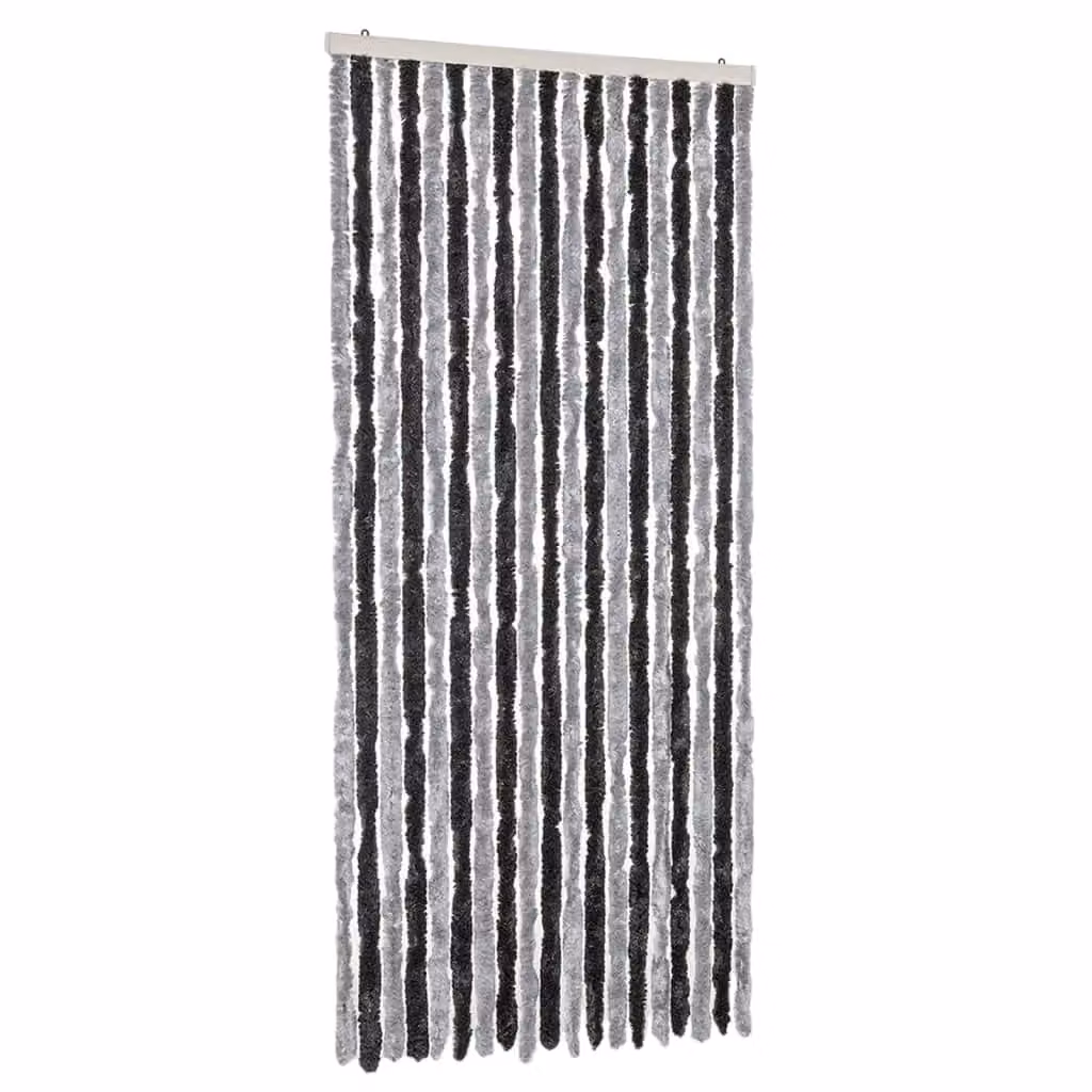 Berkfield Home Chenille Fly Curtain in Grey and Black, W: 56 cm, H: 200 cm – 1