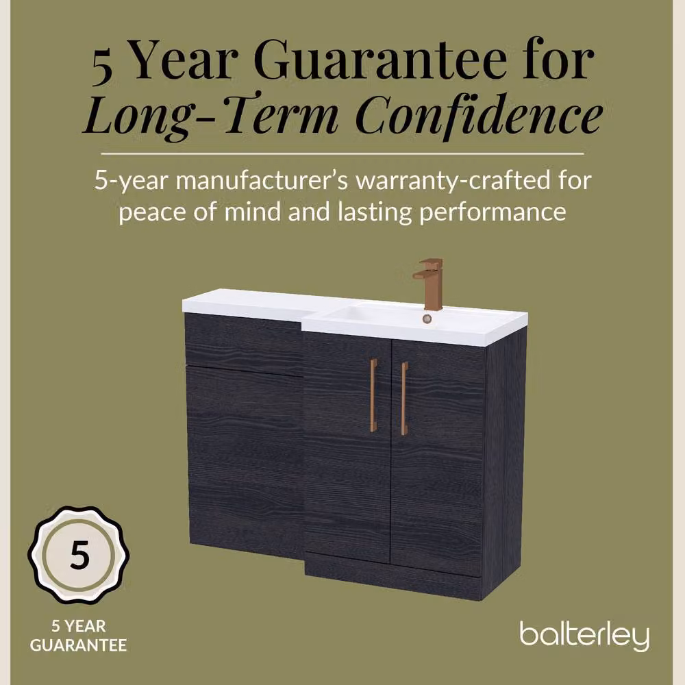 Balterley Modern Matt Black Woodgrain Right-Hand Vanity and WC Unit Combination, W: 110 cm, H: 84 cm – 5