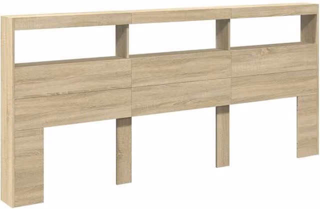 Berkfield Home LED Headboard Cabinet in Sonoma Light Oak, W: 220 cm, D: 17 cm, H: 102 cm