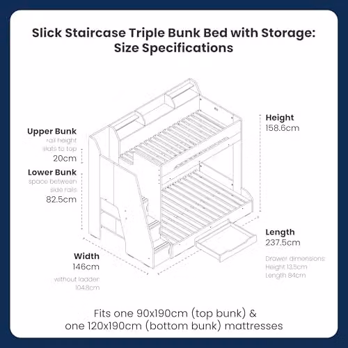 Flair Slick Staircase Triple Bunk Bed with Storage in White – 4