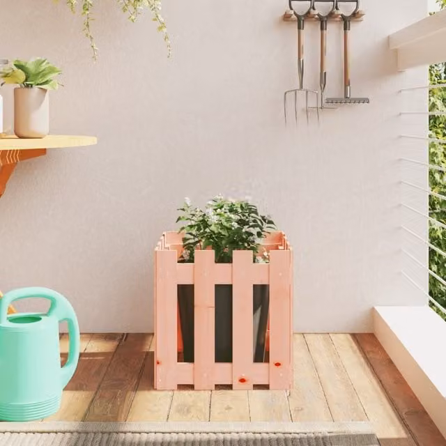 Berkfield Home Garden Planter with Fence Design in Brown, Solid Wood, W/D/H: 40 x 40 x 40 cm – 1