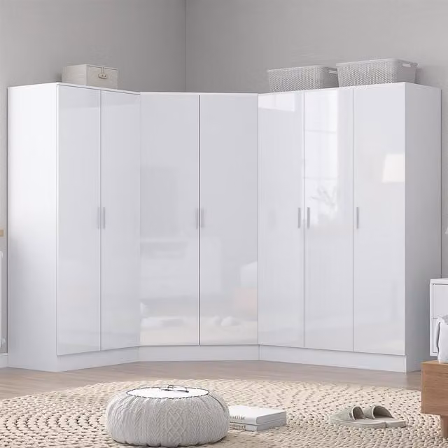 REFLECT Wardrobe Bundle featuring Corner, 3-Door and 2-Door Units in White Gloss and Matt White