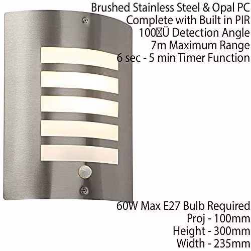 Loops IP44 Outdoor Square Wall Light with PIR Motion Sensor in Brushed Stainless Steel – 2