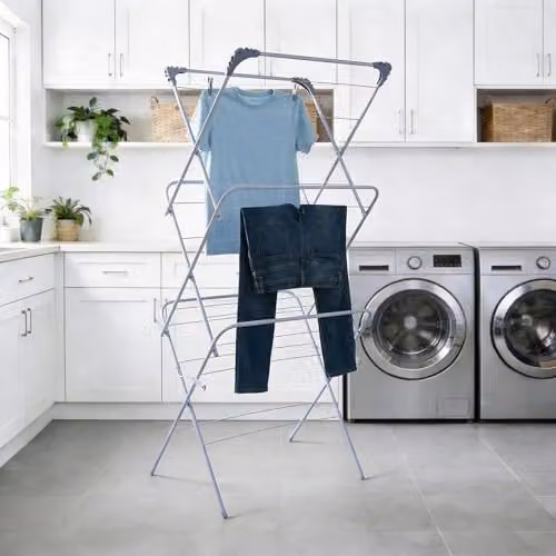 OHS 3 Tier Folding Clothes Airer in Silver, W/D/H: 136 x 62 x 49 cm – 1