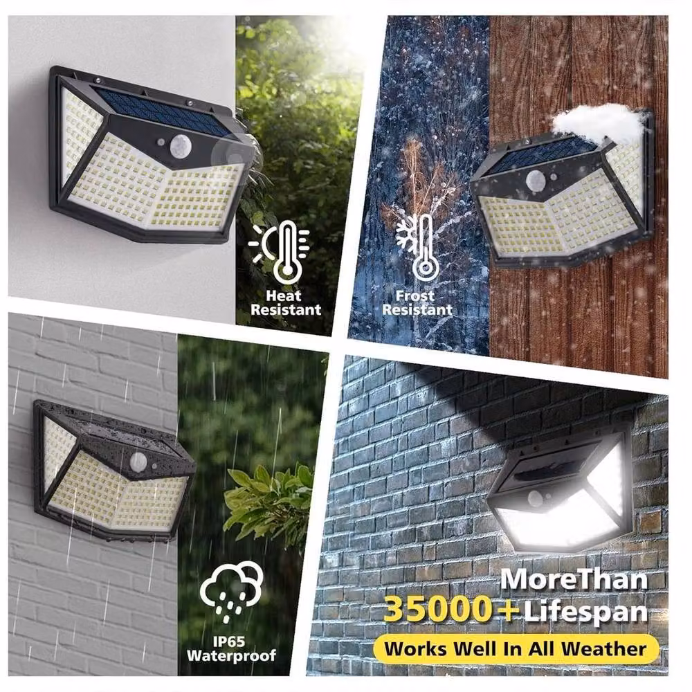 FLAVORA 2-Pack Outdoor Solar Motion Sensor LED Garden Wall Lamps in Black – 6