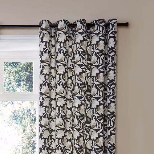 Fusion Luna Floral Eyelet Curtains in Black, White and Gold, 100% Cotton, 2 Panels, W: 229 cm, D: 229 cm – 3