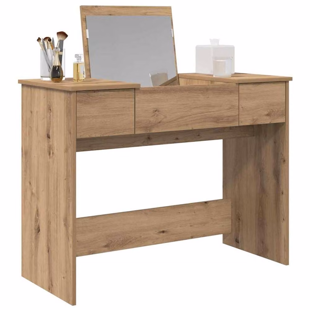 Berkfield Home Artisan Oak Dressing Table with Mirror in Beige, W: 100 cm, D: 45 cm, H: 76 cm – 2
