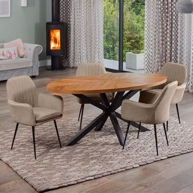 Artemis Home Dosenna Oval Dining Table Set with 4 Brown Carrara Fabric Chairs