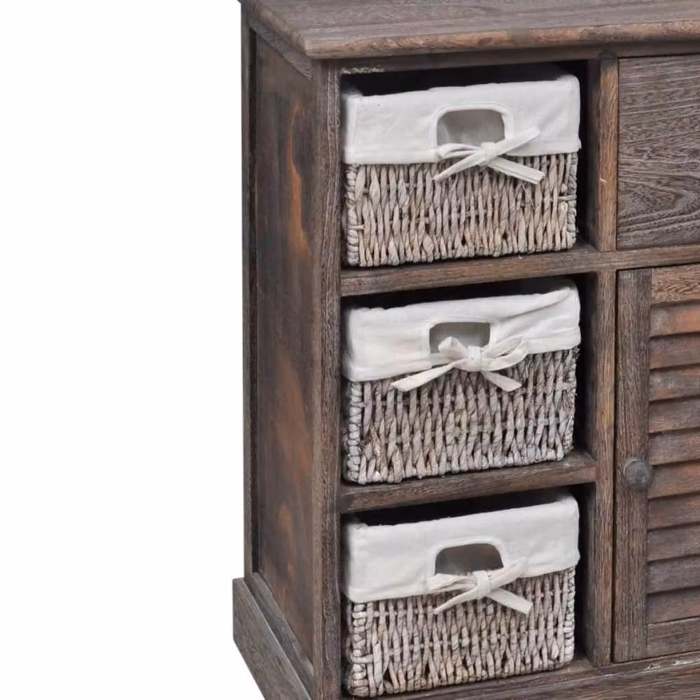 Berkfield Home Wooden Cabinet with 3 Brown Weaving Baskets – 3