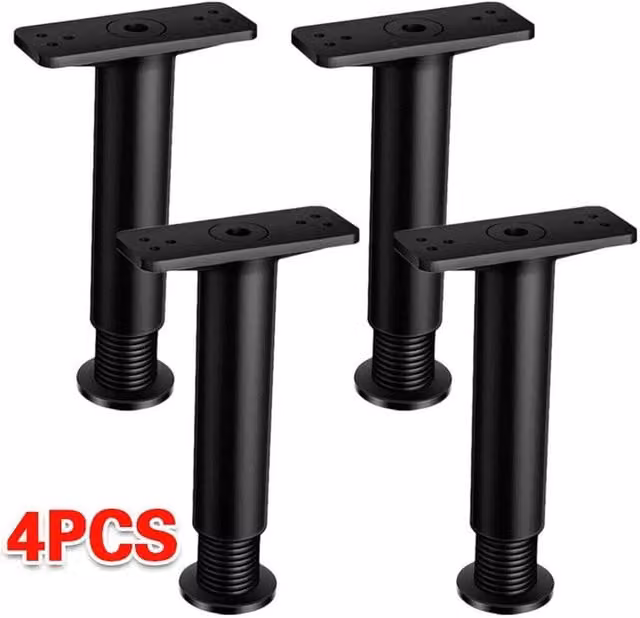 Hinsinc 4 Pack Adjustable Telescopic Metal Furniture Support Legs in Matt Black