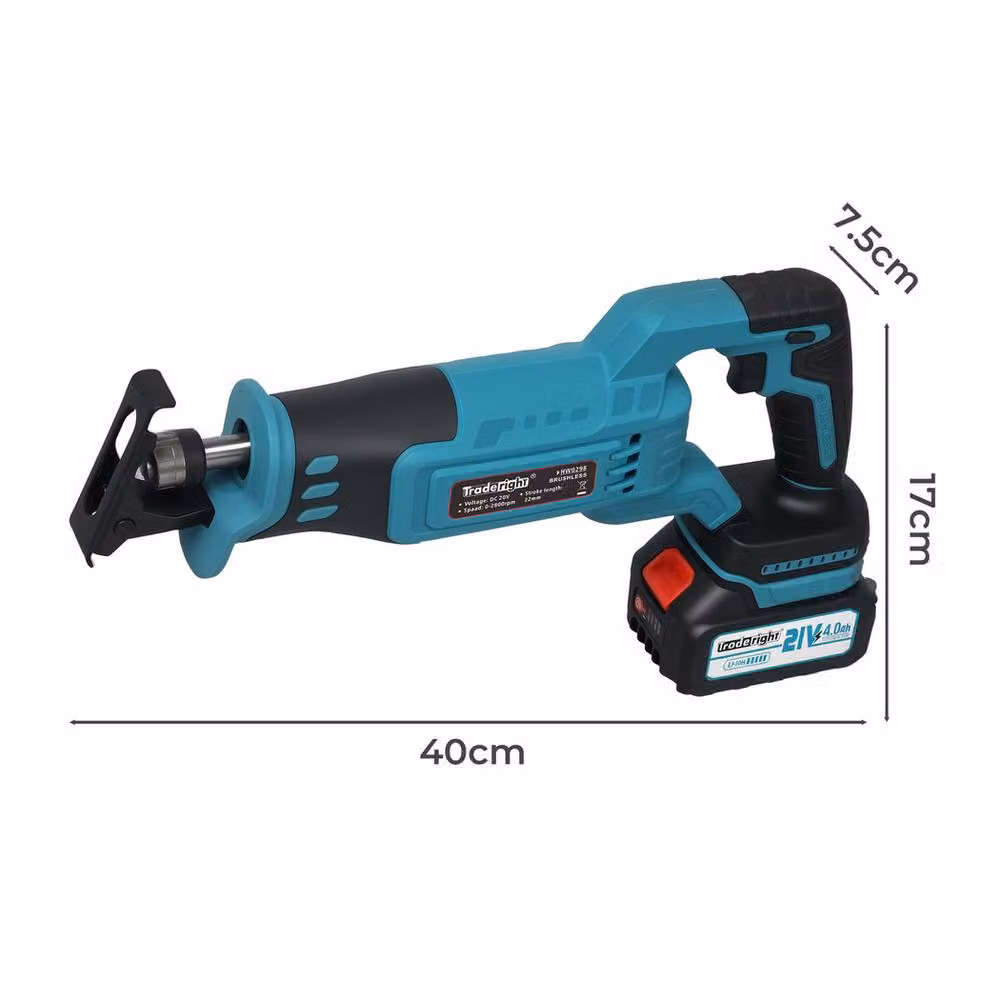 Traderight 21V Cordless Reciprocating Saw Set with 2 x 4.0Ah Rechargeable Batteries in Blue – 4