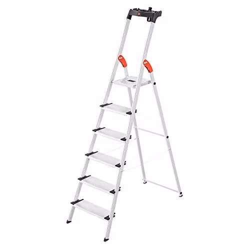 Hailo 8040-607 XXL Silver Aluminium 6-Step Safety Ladder with Multifunction Tray and Rubber Feet