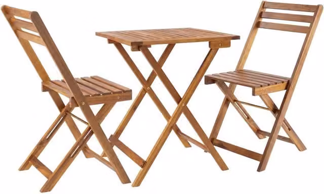 tectake Sóller Foldable Bistro Set for 2 People in Brown Oiled Acacia Wood and Glass – 1