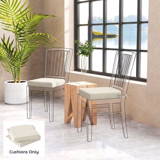 Outsunny Set of 2 Modern Square Outdoor Chair Seat Cushions in Beige and White with Water-Repellent and UV-Resistant Foam