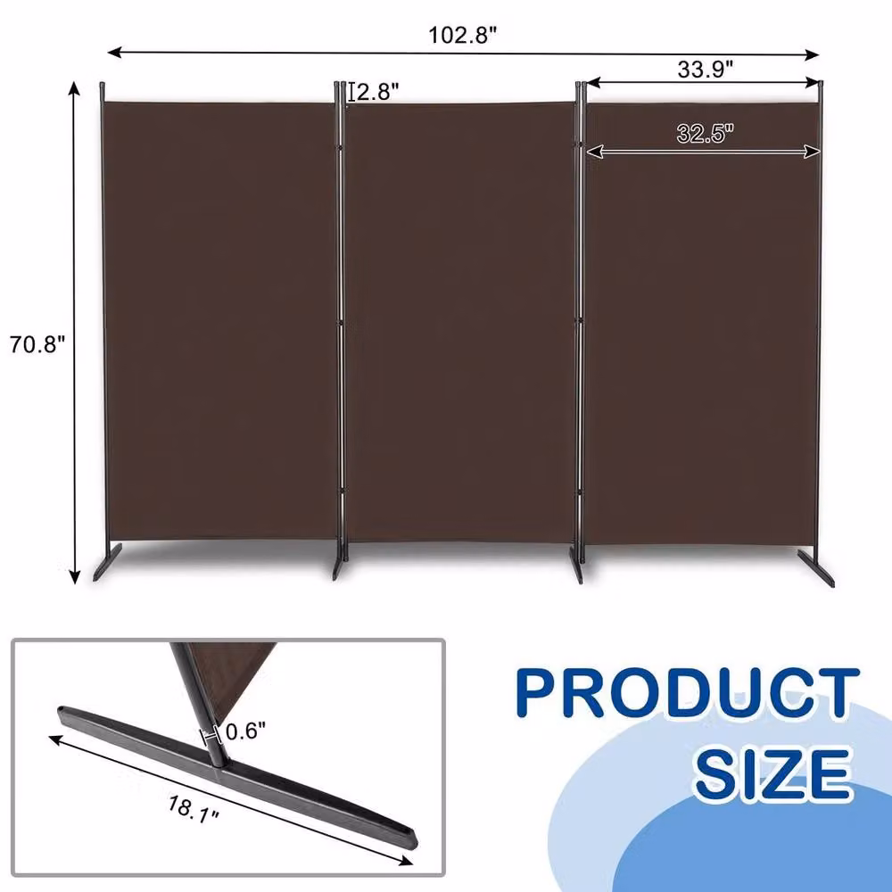 Kelvenix 3 Panel Folding Room Divider Privacy Screen in Brown – 2