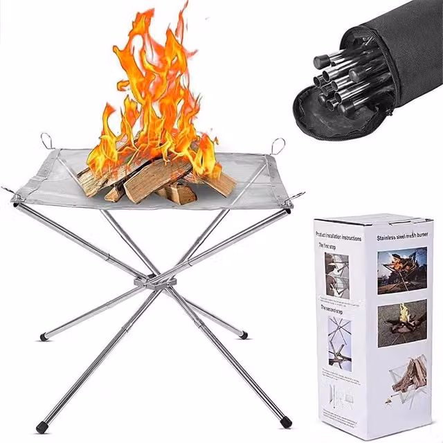 FLAVORA Portable Folding Stainless Steel Fire Pit in Silver – 1