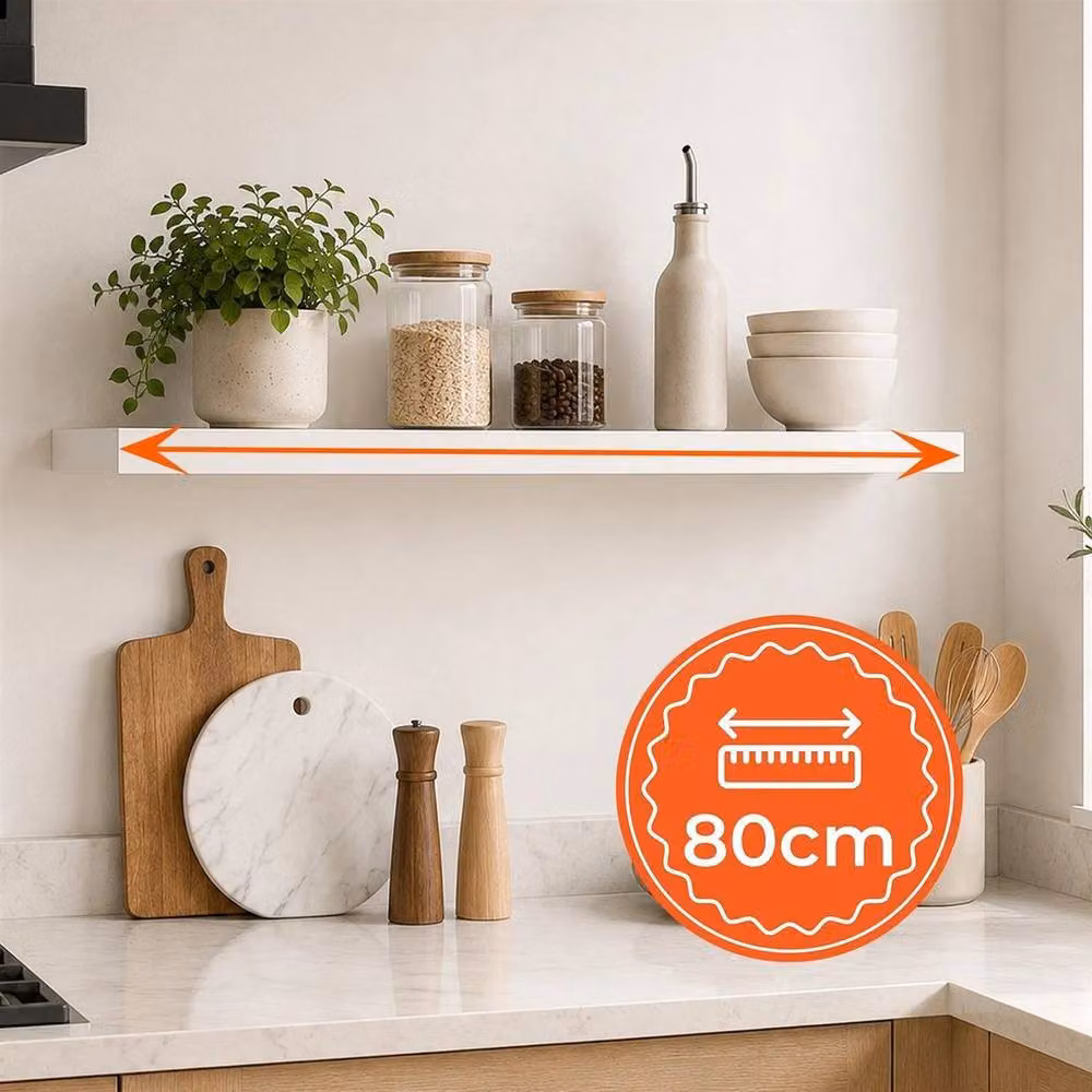 KORVIXA High Gloss White Floating Wall Shelf, W: 80 cm, D: 15 cm – 3
