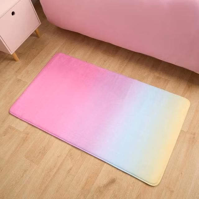 OHS Ombre Soft Pink Gradient Rectangular Floor Rug for Childrens Bedrooms