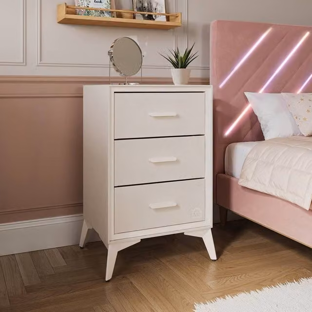 X Rocker Florence Canvas Chest of 3 Drawers in Beige and White – 1