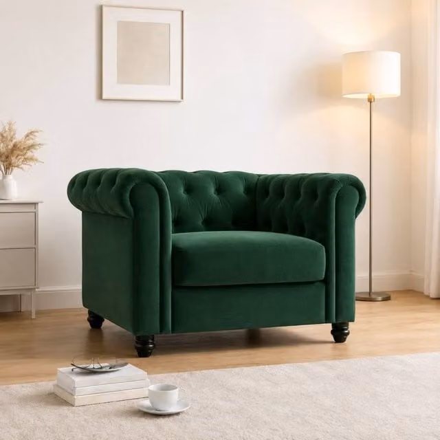 Sofaya Hampton Chesterfield 1 Seater Armchair in Green Velvet – 1