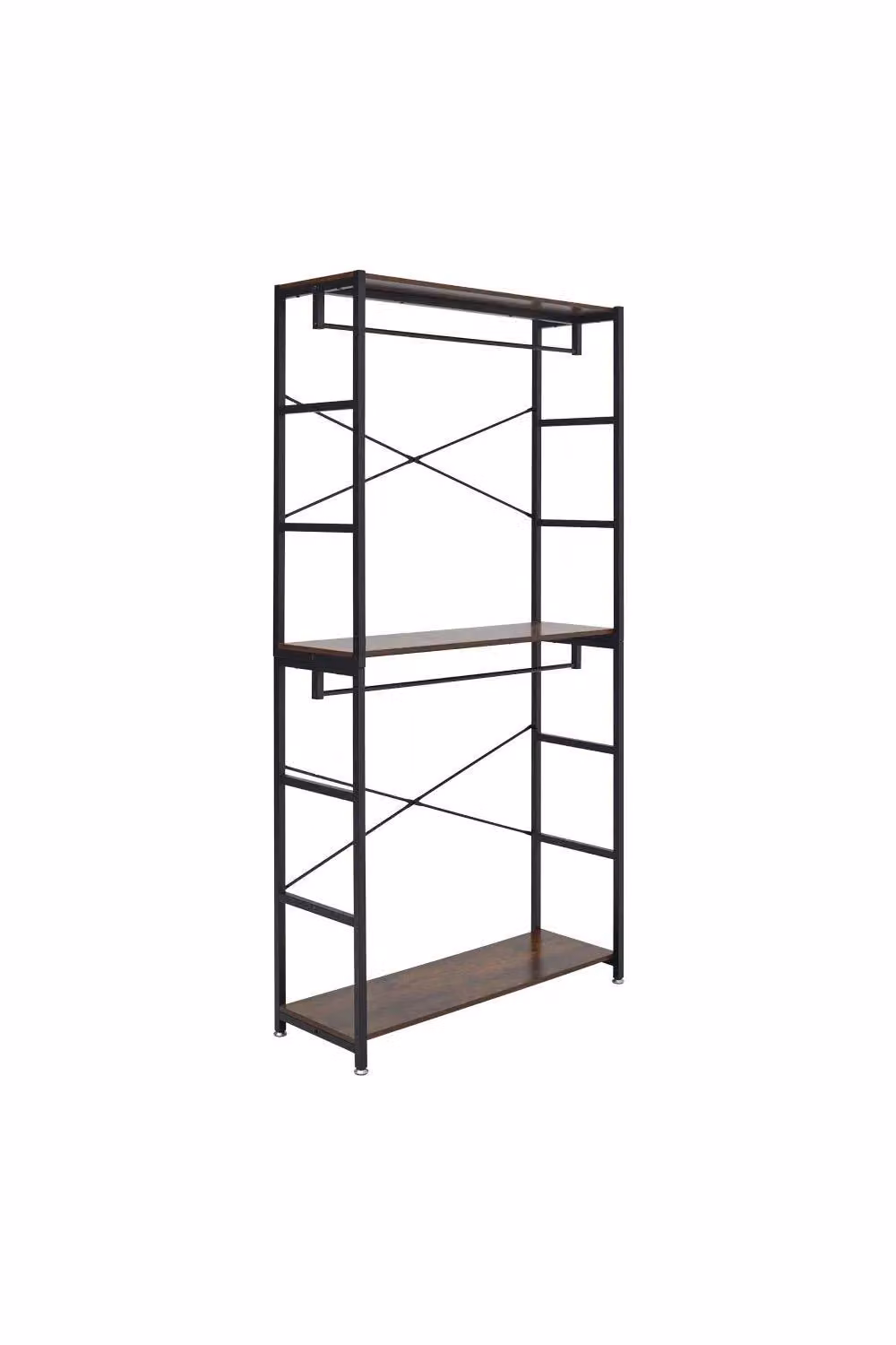 H&O Direct Industrial 2 Tier Metal and Wood Clothes Rail with Storage Shelves in Brown and Black – 2