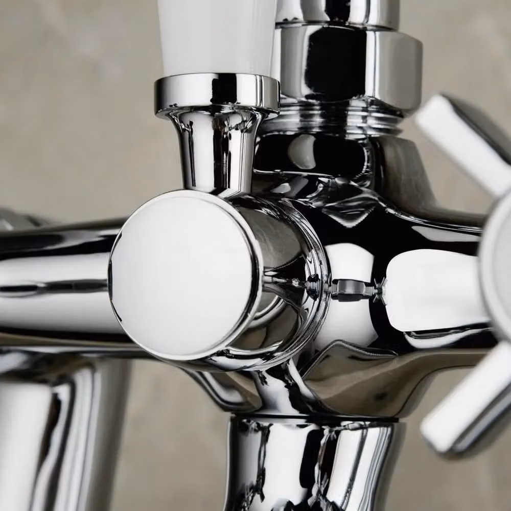 Nes Home Chrome Deck Mounted Bath and Shower Mixer Tap with Quarter Turn Cross Handles in Silver – 1