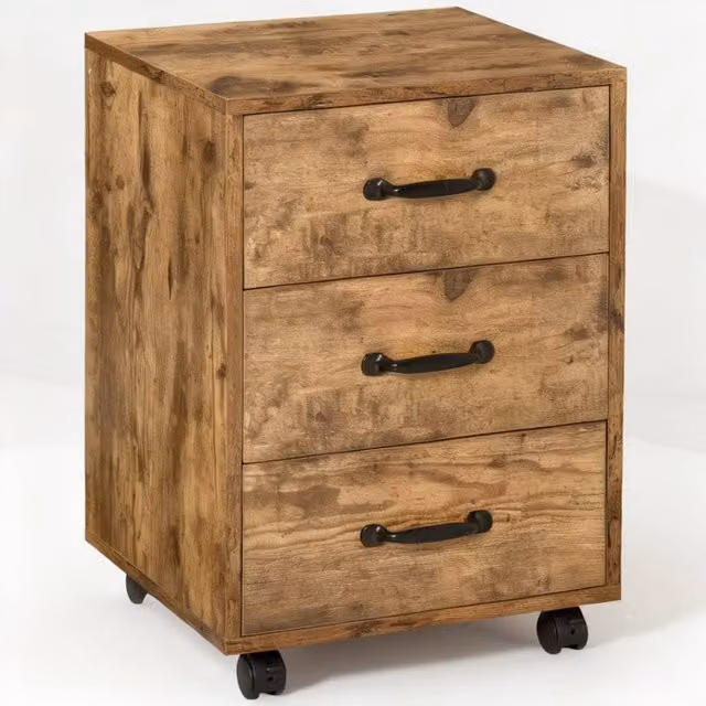 ERGOVEXA 3 Drawer Mobile Filing Cabinet with Lock and Castors, Brown