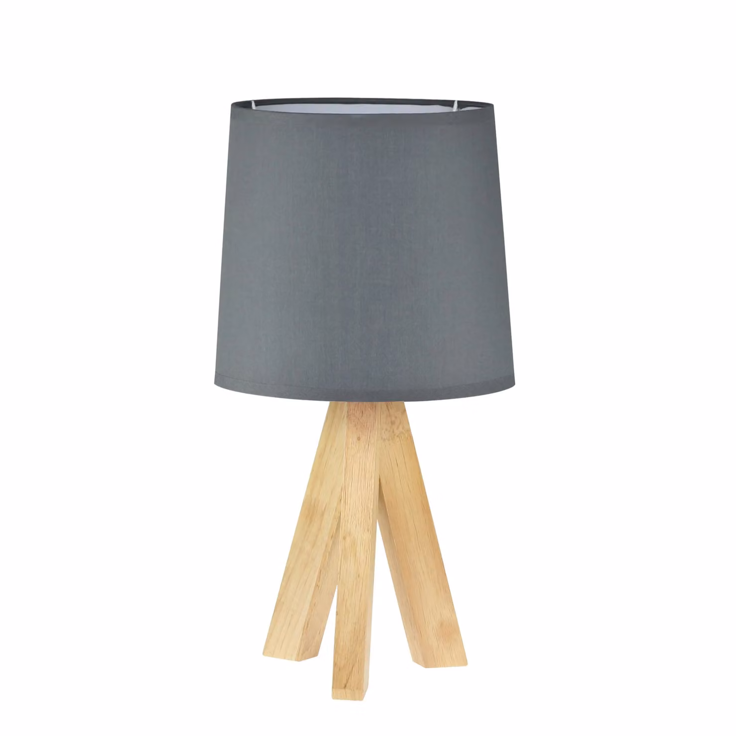 First Choice Lighting Hubert Tripod Lamp with Grey Fabric Shade and Wood Base – 2
