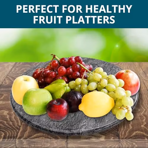 Homiu Round Marble Chopping Board in Black and Grey with Non-Slip Feet – 3